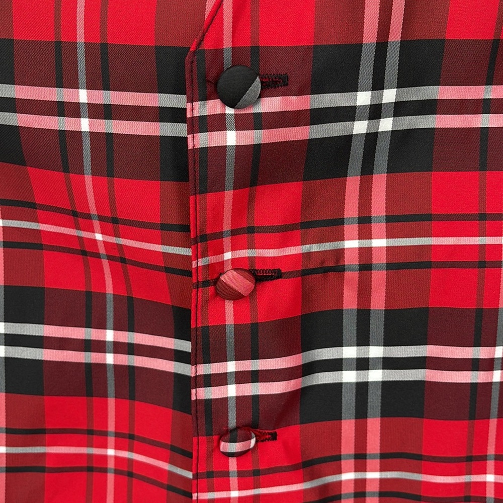 Vesuvio Napoli in Italy Vest Red Black White Plaid Poly Button Down large EUC - Picture 2 of 5